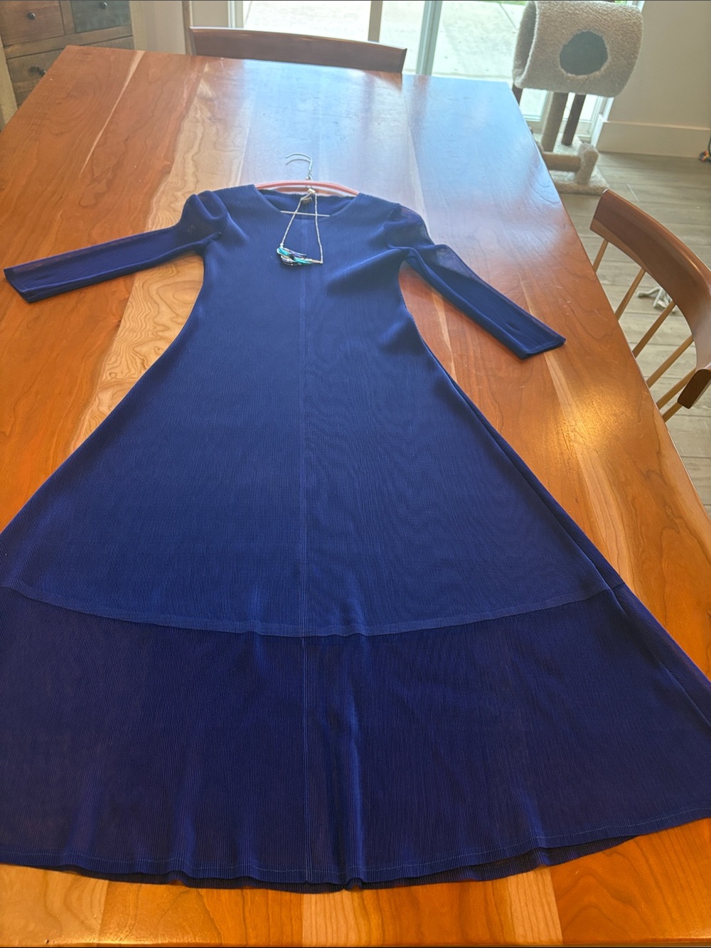 Women's Long Sleeve Royal Blue A-Line Maxi Dress